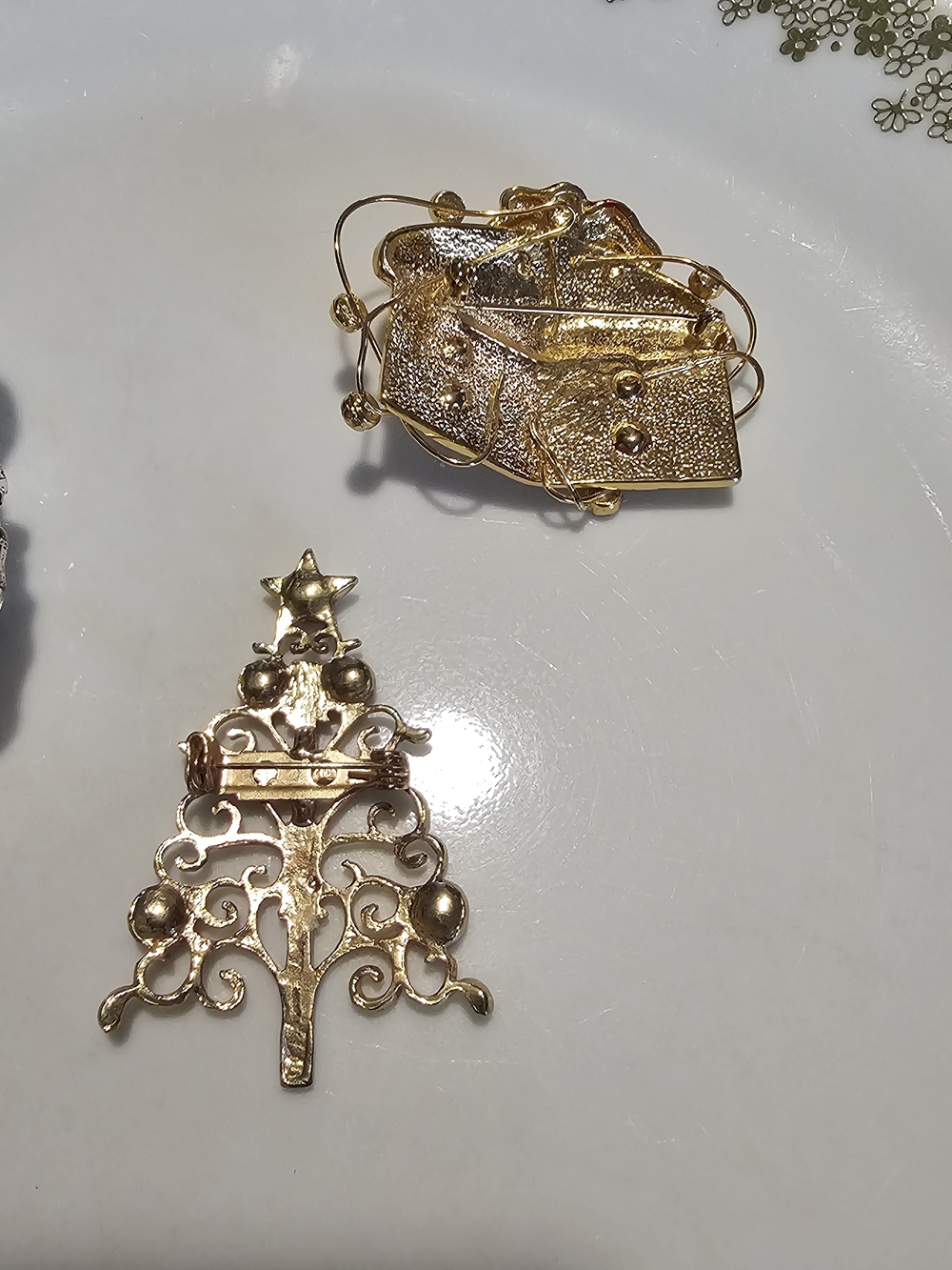 Festive Santa, Gift & Tree Brooch Trio - Silver & Gold with Red Accents - Picture 7 of 16